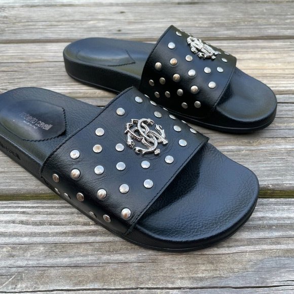 Roberto Cavalli Men Slide Black Rubber Upper Sandal Shoes Made in Italy Size 41 - Picture 1 of 11